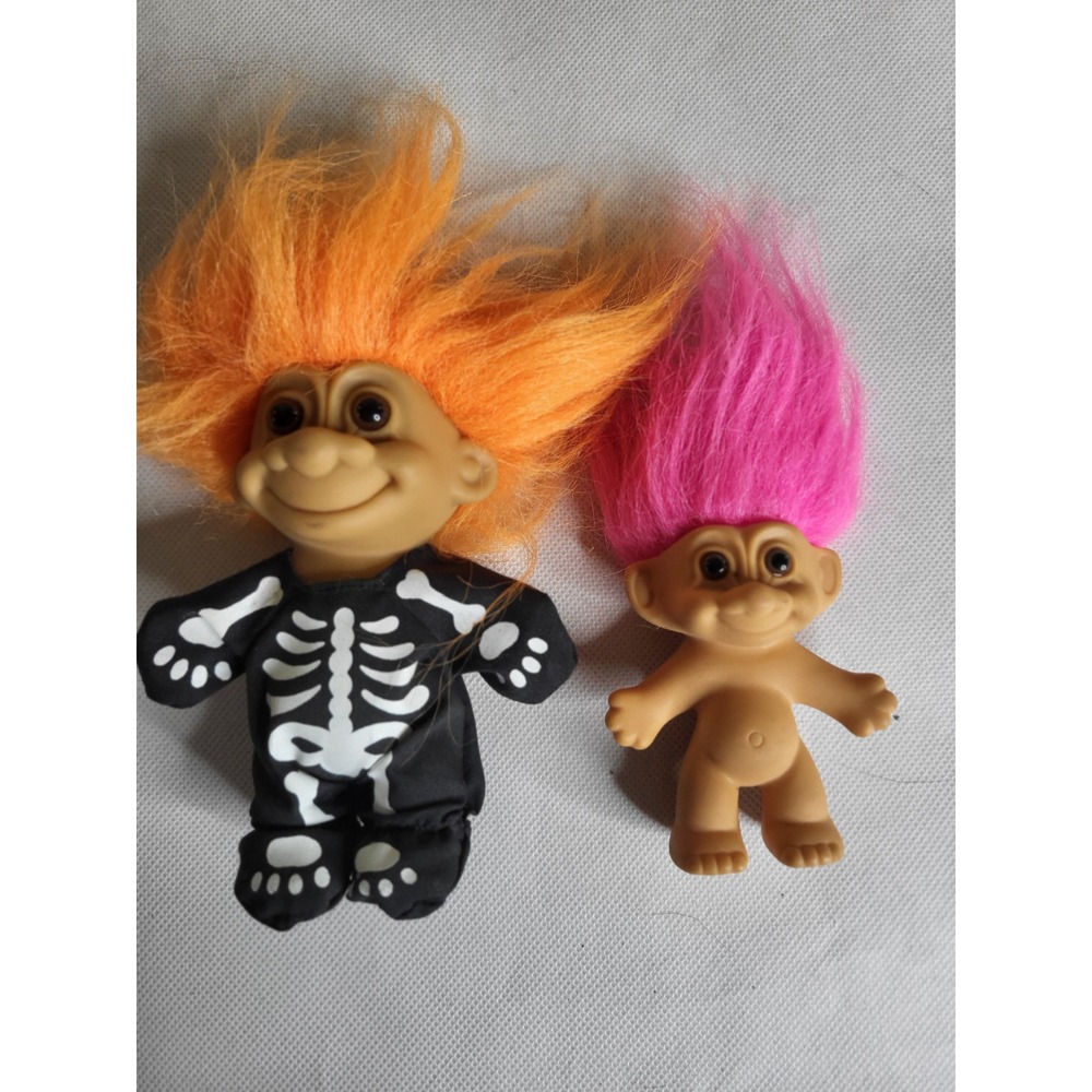 Russ Berrie Vintage Troll Dolls Kids Skeleton Costume Pink Orange Hair Lot of 2